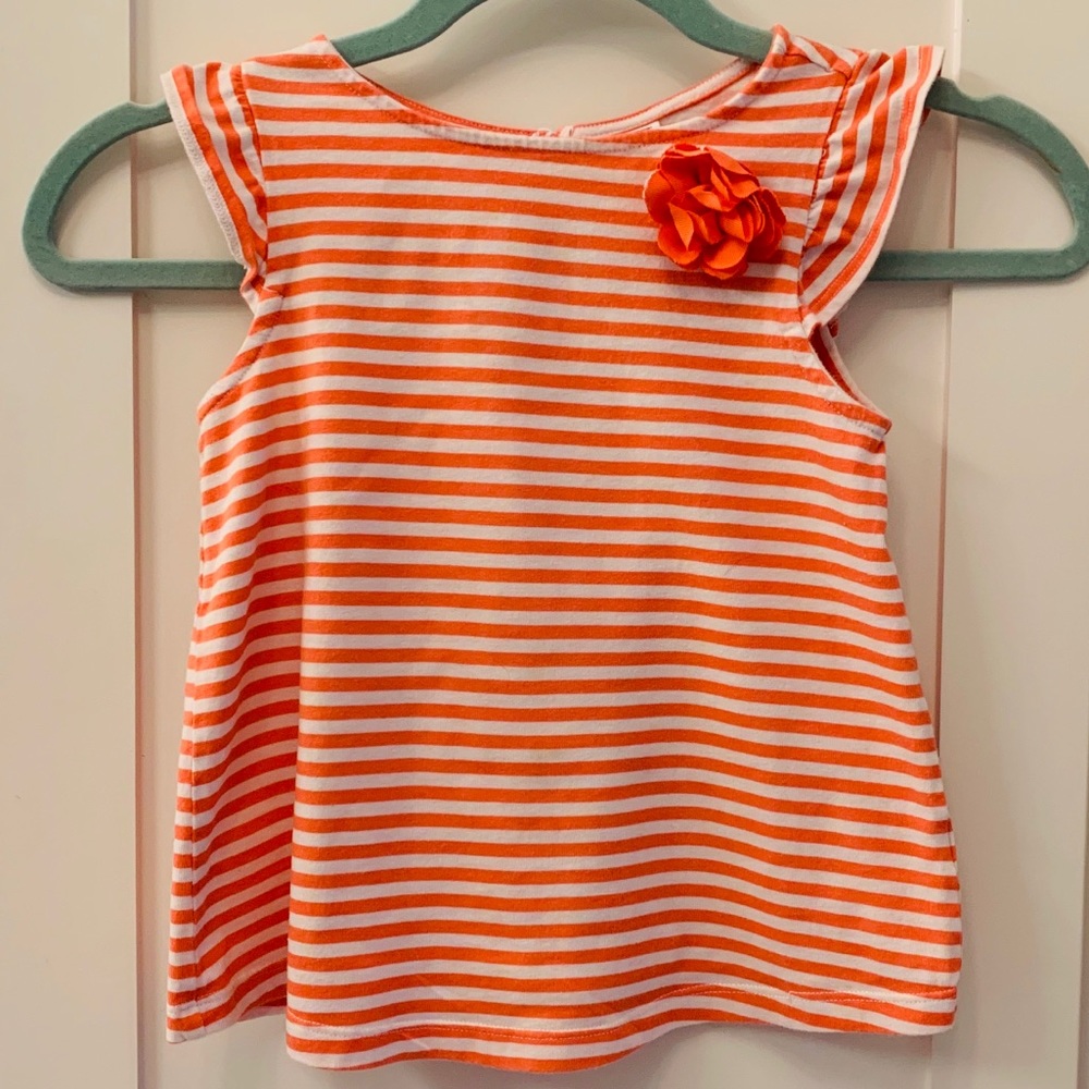 Janie and Jack Coral Striped Bloom Top